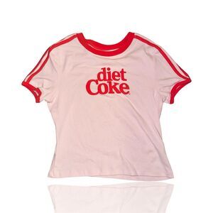 Vintage Diet Coke Ringer Women’s Cropped M Retro Red & Pink Tee